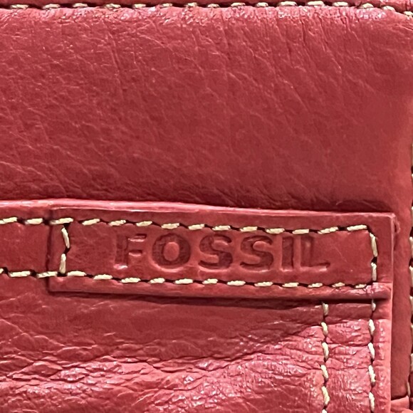 Fossil Red Leather Crossbody Tote Organizer Bag ID Window Key Charm Y2K Purse - Picture 5 of 16